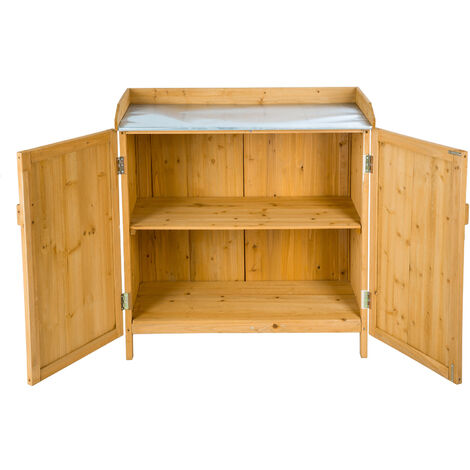 Gardening Bench Vita - wooden with galvanised worktop, divided storage space, 98 x 48 x 95 cm - storage bench, outdoor storage bench, garden storage chest
