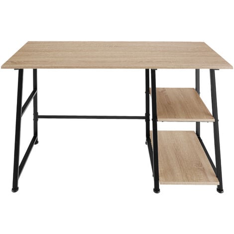 Desk Paisley - trapezoidal frame, shelf with 2 storage compartments - Desk, work table, office table - industrial wood light, oak Sonoma