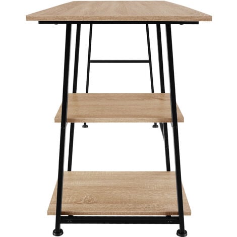 Desk Paisley - trapezoidal frame, shelf with 2 storage compartments - Desk, work table, office table - industrial wood light, oak Sonoma