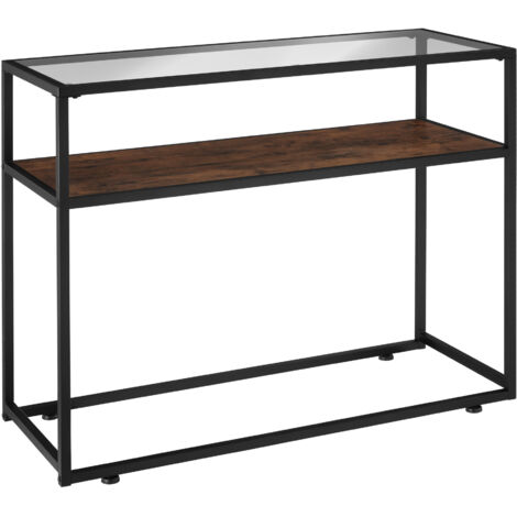 Console Table Kilkenny - 2 shelves, with glass top surface - Console table, console, hall table - Industrial wood dark, rustic