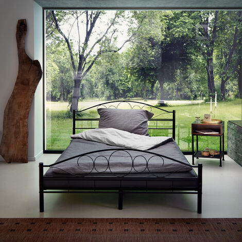 Metal bed frame Art with slatted base - double bed, double bed frame, guest bed - 200 x 140 cm black/black