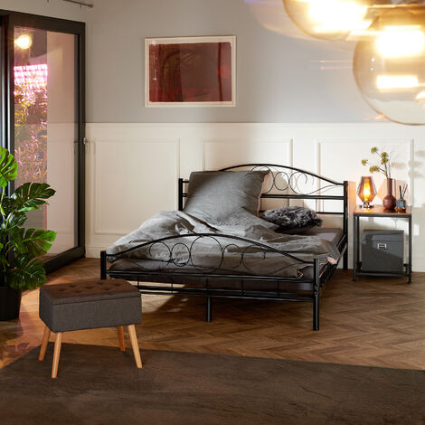 Metal bed frame Art with slatted base - double bed, double bed frame, guest bed - 200 x 140 cm black/black