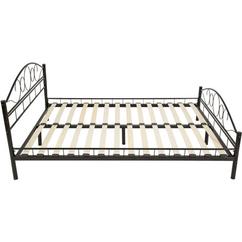 Metal bed frame Art with slatted base - double bed, double bed frame, guest bed - 200 x 140 cm black/black