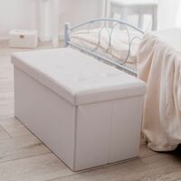 Storage bench made of synthetic leather - storage ottoman, shoe storage bench, hallway bench - white
