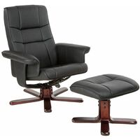 TV armchair with stool model 1 - leather armchair, lounge chair, swivel armchair - black/brown