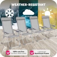 4 aluminium garden chairs with headrest - reclining garden chairs, garden recliners, outdoor chairs - grey