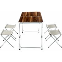 Camping table with 4 stools - folding table, trestle table, folding table and chairs - brown/white