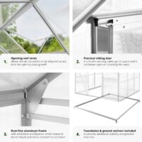 Greenhouse aluminium polycarbonate with foundation - polycarbonate greenhouse, walk in greenhouse, greenhouse base - 190 x 185 x 195 cm - transparent