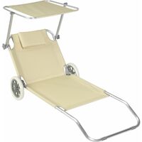 Sun lounger with wheels - sun chair, foldable sun lounger, folding sun bed - beige
