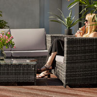 Rattan garden furniture lounge Siena - garden sofa, garden corner sofa, rattan sofa - black