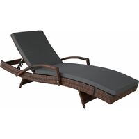 Sun lounger Océane rattan - reclining sun lounger, garden lounge chair, sun chair - black/brown