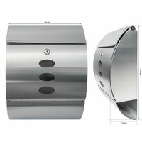 Mailbox with newspaper tube rounded stainless steel - letterbox, post box, stainless steel letterbox - silver