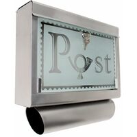 Mailbox stainless steel with glass front and newspaper tube - letterbox, post box, stainless steel letterbox - silver