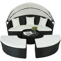 Rattan sun lounger island Santorini - garden lounge chair, sun chair, double sun lounger - black