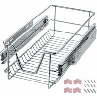 2 Sliding wire baskets with drawer slides - sliding wire basket, drawer slides, kitchen drawer runners - 27 cm - grey