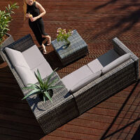 Rattan garden furniture lounge Siena - garden sofa, garden corner sofa, rattan sofa - light grey