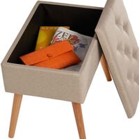 Bench Ranya upholstered linen look with storage space - 300kg capacity - stool, storage bench, shoe storage bench - sand