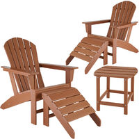 2 garden chairs with footrests and weatherproof side table - garden table and chairs, bistro set, sun loungers - brown