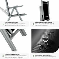 8 aluminium garden chairs - reclining garden chairs, garden recliners, outdoor chairs - black/silver