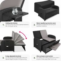 Rattan sofa Crete - 2 seater sofa, garden sofa, recliner sofa - black/grey