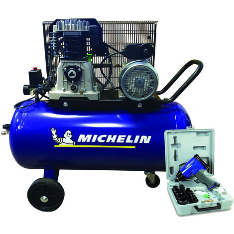 MICHELIN Compresseur 100 litres à gros débit d'air avec coffret clé à choc