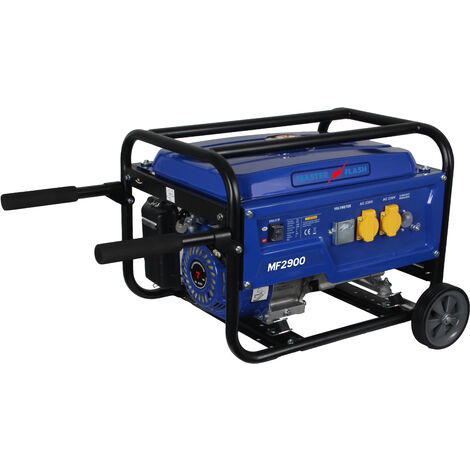 Groupe électrogène 2800 W – Moteur 4 temps Zeus OHV – Autonomie 10 h – Démarrage manuel – Poids 48 kg – Carburant SP95 – Master Flash