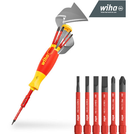 Wiha Schraubendreher mit Bit Magazin LiftUp electric Schlitz, Phillips mit 6 slimBits (38610)