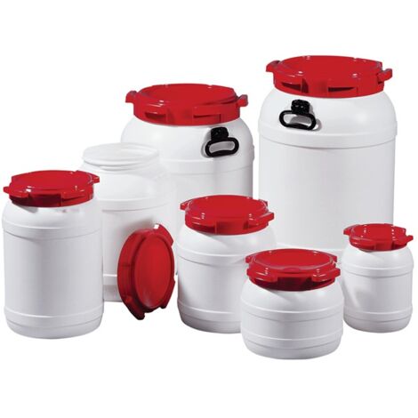 Weithalsfass 55,0 l PE weiß mit rotem Deckel - 7055-91-046