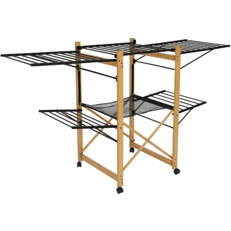 Kitchen Move – Etendoir à linge pliable 28m – Bois et aluminium – Roulettes orientables – Séchage rapide et homogène – Compact et modulable (1/5)