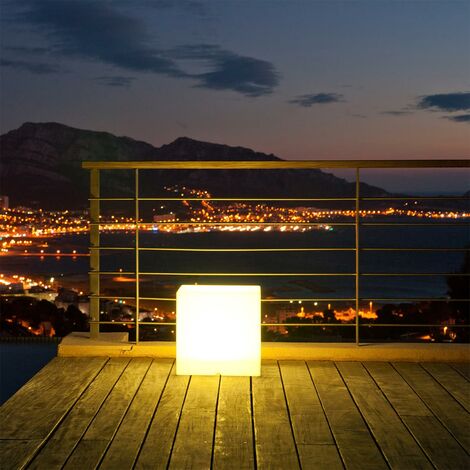 Cube Lumineux LED Extérieur 32 cm Sans Fil Rechargeable et Solaire