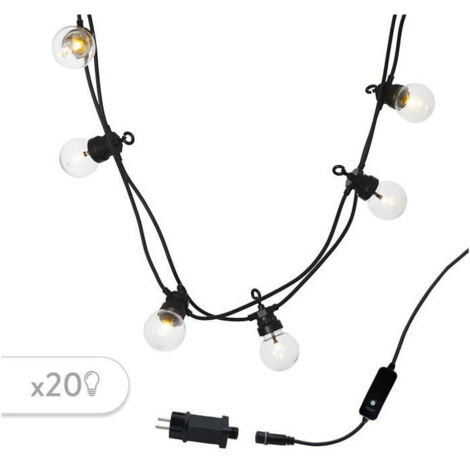 Guirlande lumineuse extérieure connectable Party Clear - LUMI JARDIN - 20 globes guinguette LED - Blanc chaud (1/10)