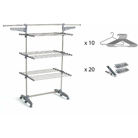 Kitchen Move – Etendoir à linge EXTRA 25m – 3 niveaux – Barres en acier – Accessoires inclus – Rangement compact (1/7)