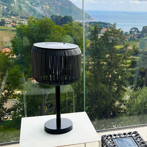 Lampe de table solaire TRAILY Gris Poly rotin H47cm