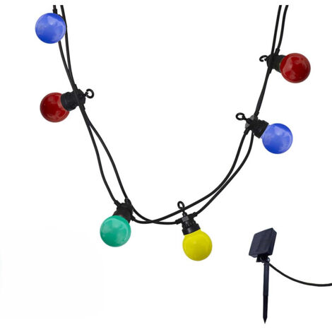 Guirlande lumineuse solaire 5.70 m – 10 globes multicolores LED – 8 modes – Alimentation solaire pour extérieur – Lumi Jardin