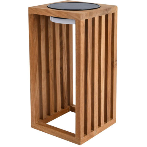 Lumisky – Lanterne solaire décorative CHENNAI en bois de teck – LED blanc chaud – Autonomie jusqu'à 10h – Protection IP44 – H30cm