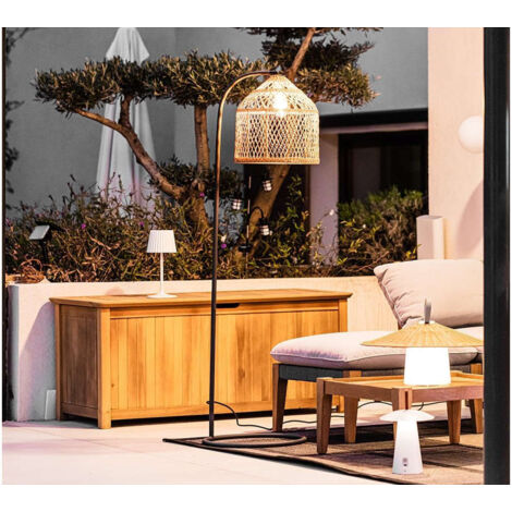 Lumisky – Lampadaire d'extérieur SELMA – Ø 44,5 x H 150 cm – 180 lumens – Éclairage blanc chaud – Protection IP44 – Abat-jour en polyrotin
