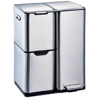 Kitchen Move – Poubelle à pédale tri sélectif 60L – Système triple compartiment 13L + 17L + 30L – Acier inoxydable brossé – Ouverture douce et silencieuse