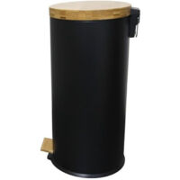 Kitchen Move – Poubelle à pédale 30L en acier inoxydable et bois bambou – Noir mat – Anti-trace de doigts – Facile à nettoyer et à déplacer