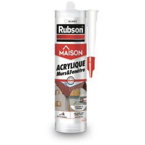 Rubson Mastic Maison Acrylique Murs & Fenêtres, mastic acrylique blanc pour intérieur & extérieur, comble fissure, joint porte et fenêtre, Cartouche de 280 ml (1/5)