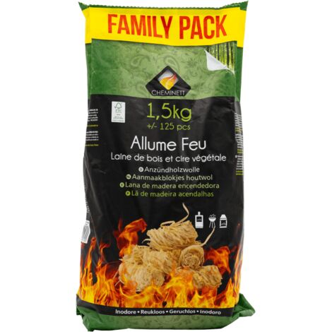 pyrofeu - Laine de Bois - Allume Feu 100% Naturel - 1,5 kg, +/- 125 Pièces - À B