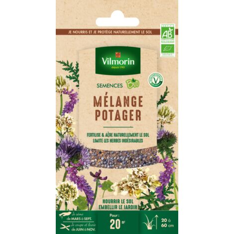 Mélange potager BIO – Graines d'engrais vert pour enrichir le sol – Phacélie, vesce, trèfle blanc, sarrasin – Période de semis printemps/été – Vilmorin