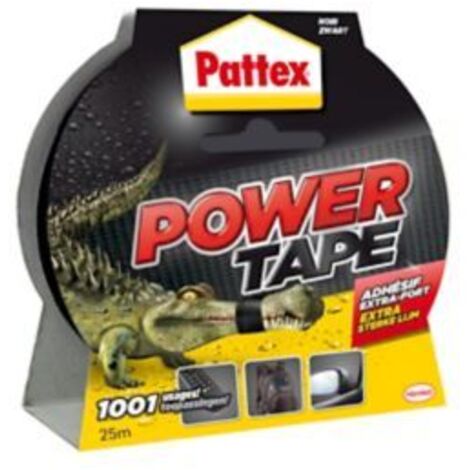 Pattex Power Tape, Ruban adhésif noir extra fort pour charges lourdes, Bande adhésive toilée tous supports, Rouleau adhésif étanche de 48 mm x 25 m