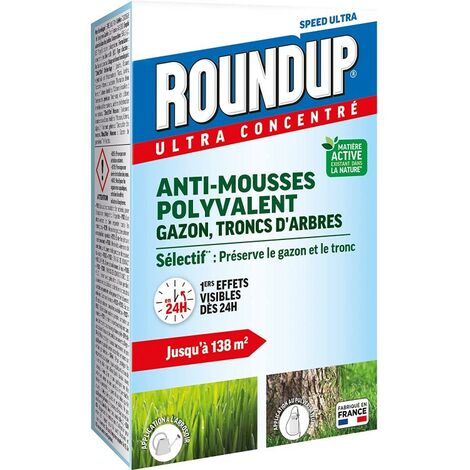 Antimousse concentré pour gazon et troncs d'arbres 250 ml – Formule ciblée contre mousses et lichens – Résultats rapides – Roundup - RMOUSS250