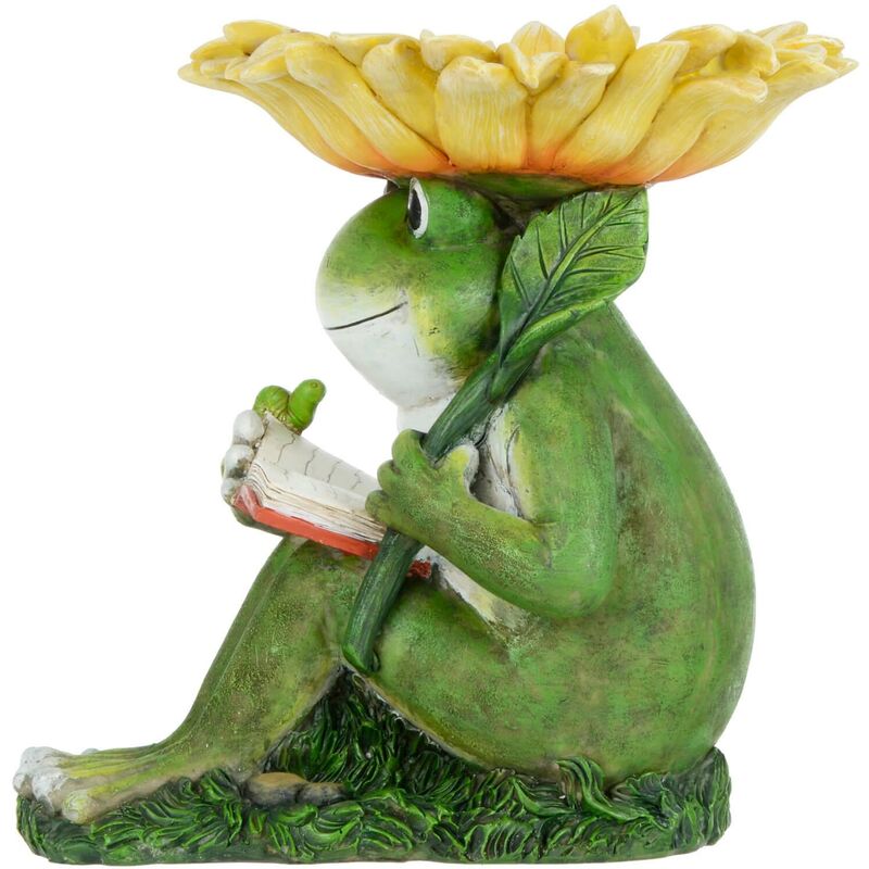 Reading Frog 18 1/2 High Birdfeeder Statue with LED Light