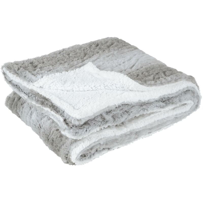 Grey Faux Fur Blanket White Sherpa Fleece Throw Wrap Cover Bed Sofa 130 x  155cm
