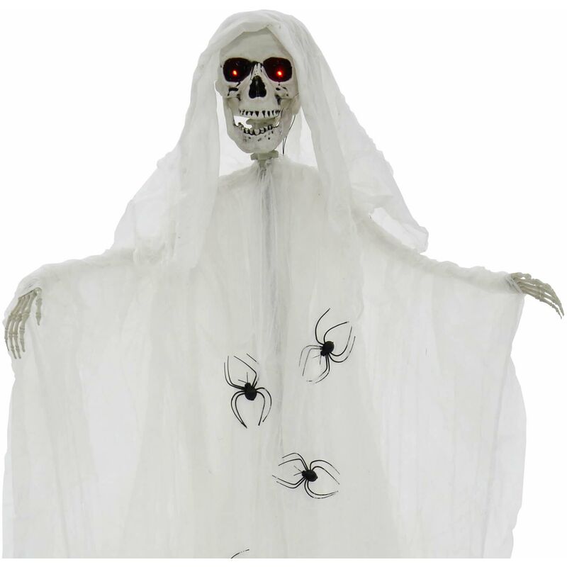 6ft Standing Ghost Screams Light Up Red Eyes Skull Spiders