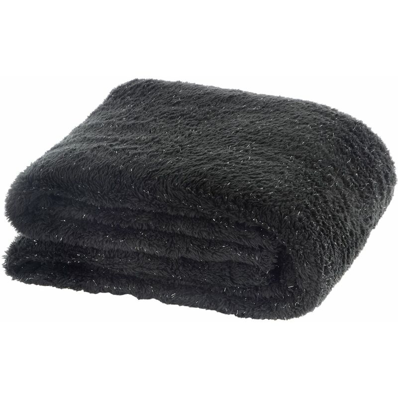 Luxury Shaggy Fleece Blanket With Shiny Lurex Large Soft Warm Home Sofa Bed  Throw Black 155x200cm