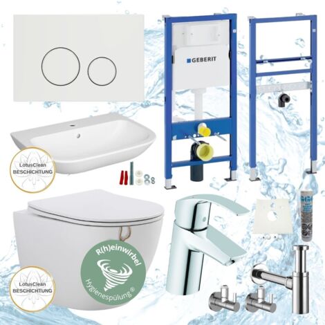 Geberit Spülkasten Riva WC spülrandlos Waschbecken Vorwandelement Bad Komplettset
