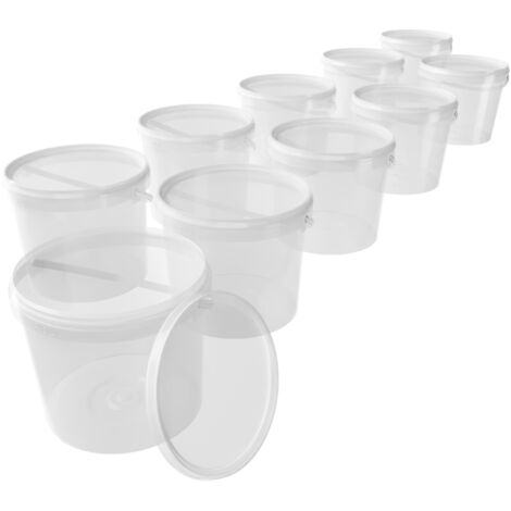 10x Eimer mit Deckel 5l Transparent Rund Kunststoff Eimer Lebensmittelecht, luftdicht und stabil