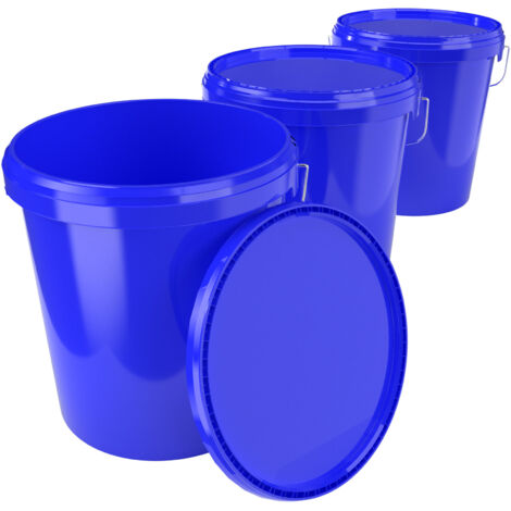 3x Eimer mit Deckel Kunststoff Leereimer Griff 15,9l lebensmittelecht blau